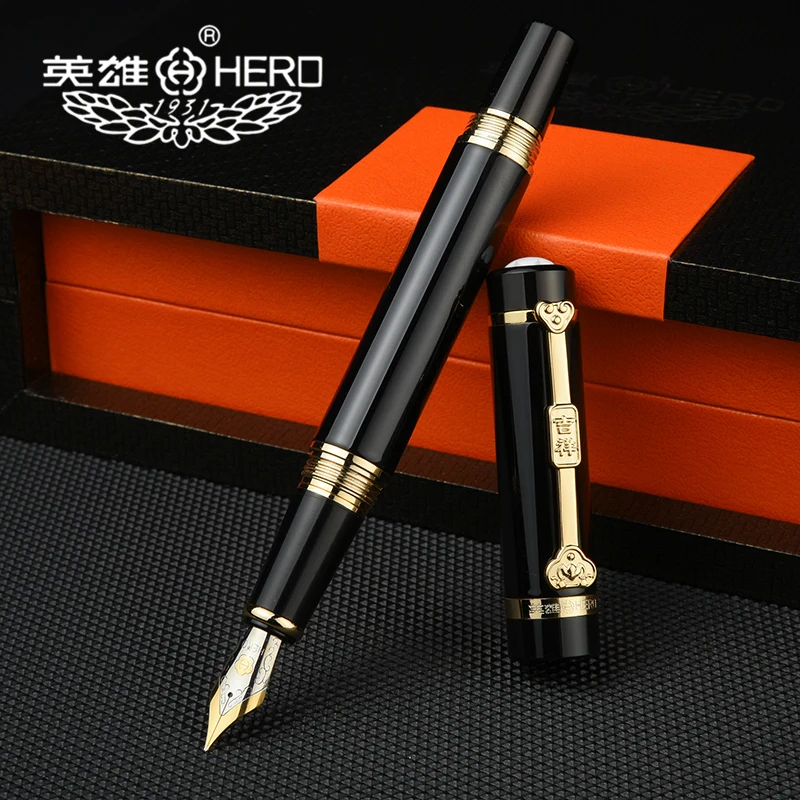 Ручка Hero pen 1070 с зажимом из черного золота Офисная Подарочная коробка иридиевые