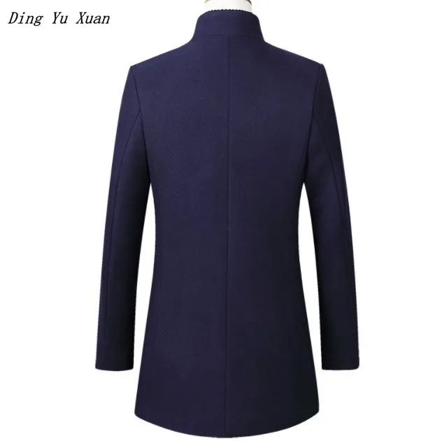 Men Casual Long Wool Trench Coat Slim Fit Padded Jacket Mens Winter Warm Quilted Parka Homme Black Navy Blue Grey Burgundy 4XL