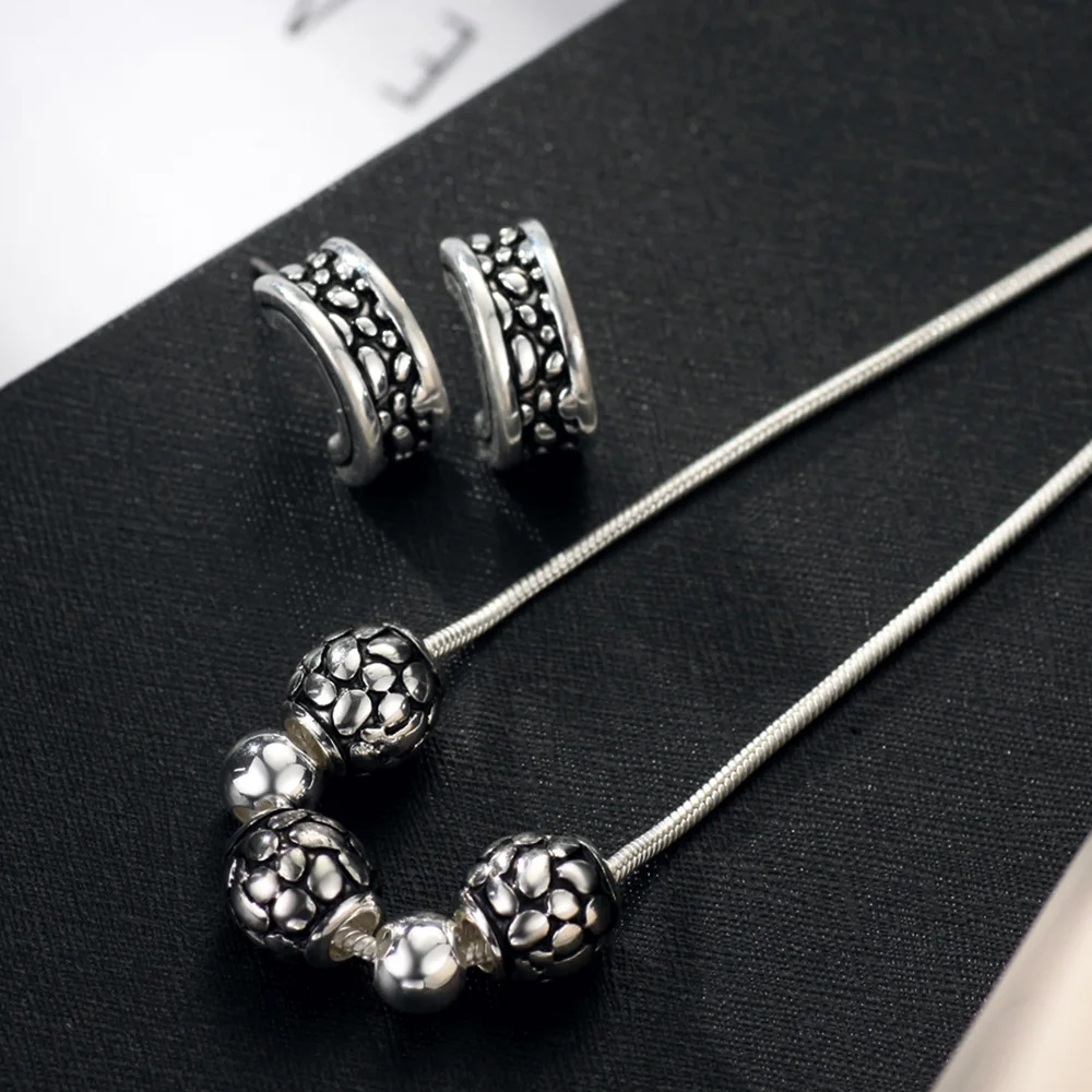 Ожерелье и серьги Neoglory с посеребренными шариками Модные Ювелирные наборы для