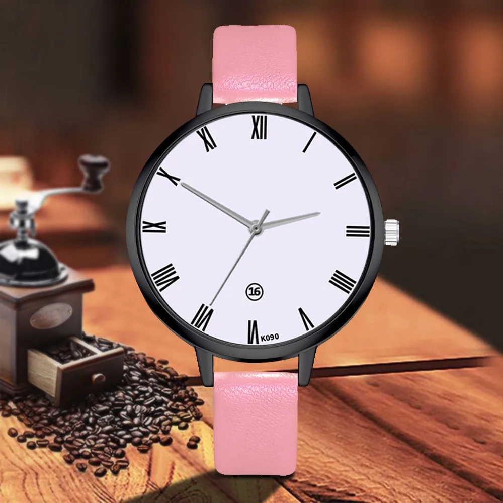 Роскошные часы для женщин кожаные кварцевые женские высококачественные с синим