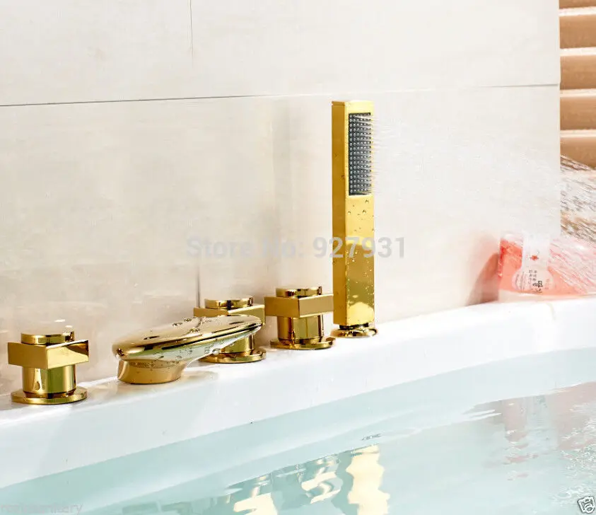 Бортике led 3 цвета Водопад Ванная комната Смеситель кран с ручной душ золото Цвет