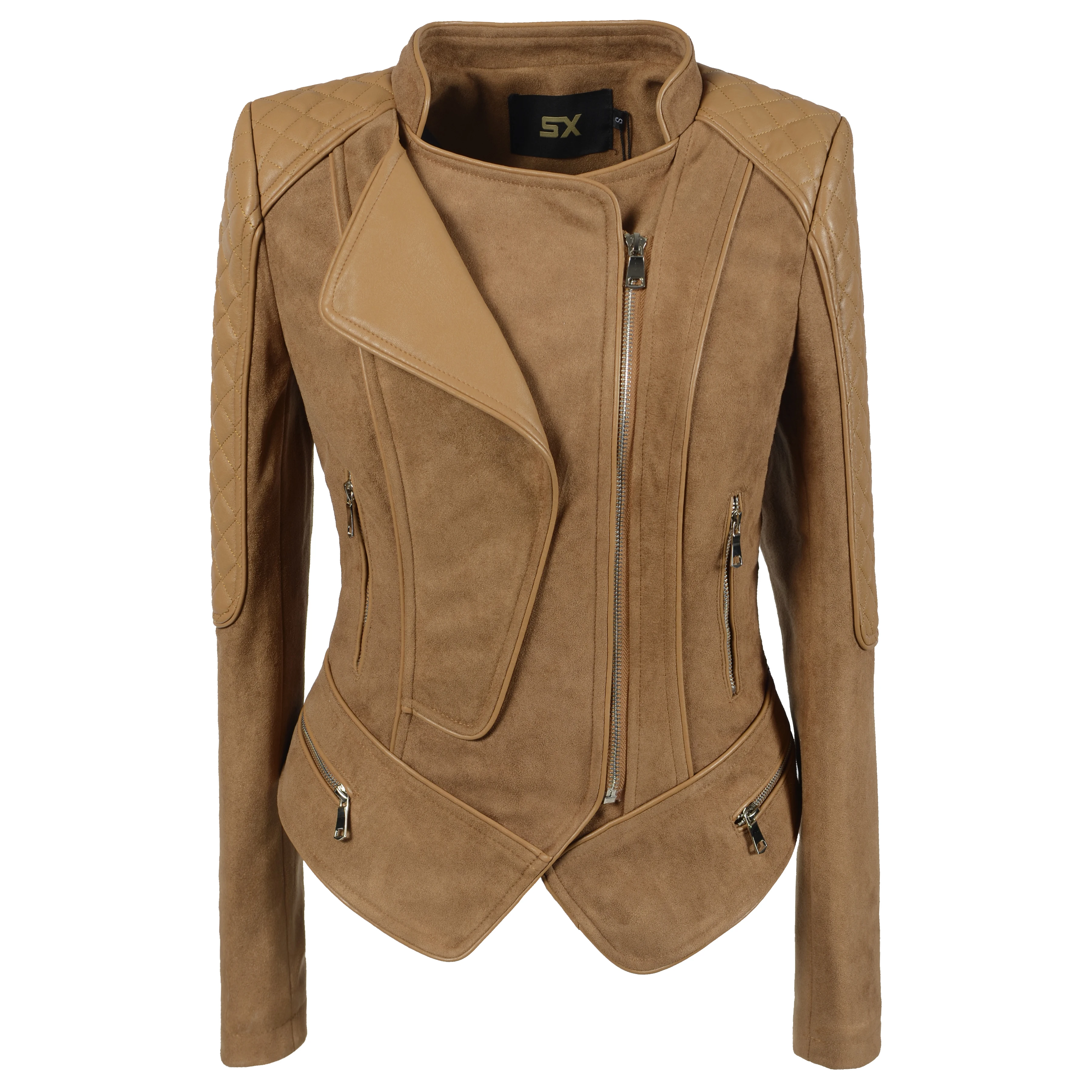 Женские замшевые куртки SX осенне-зимние из искусственной кожи на молнии | Женская