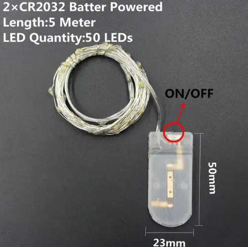 CR2032 Battery-5M 1/2/5/10 м светодиодный гирлянды рождественские гирлянды огни Батарея питание для год Свадебная вечеринка украшения - Испускаемый цвет: CR2032 Battery-5M