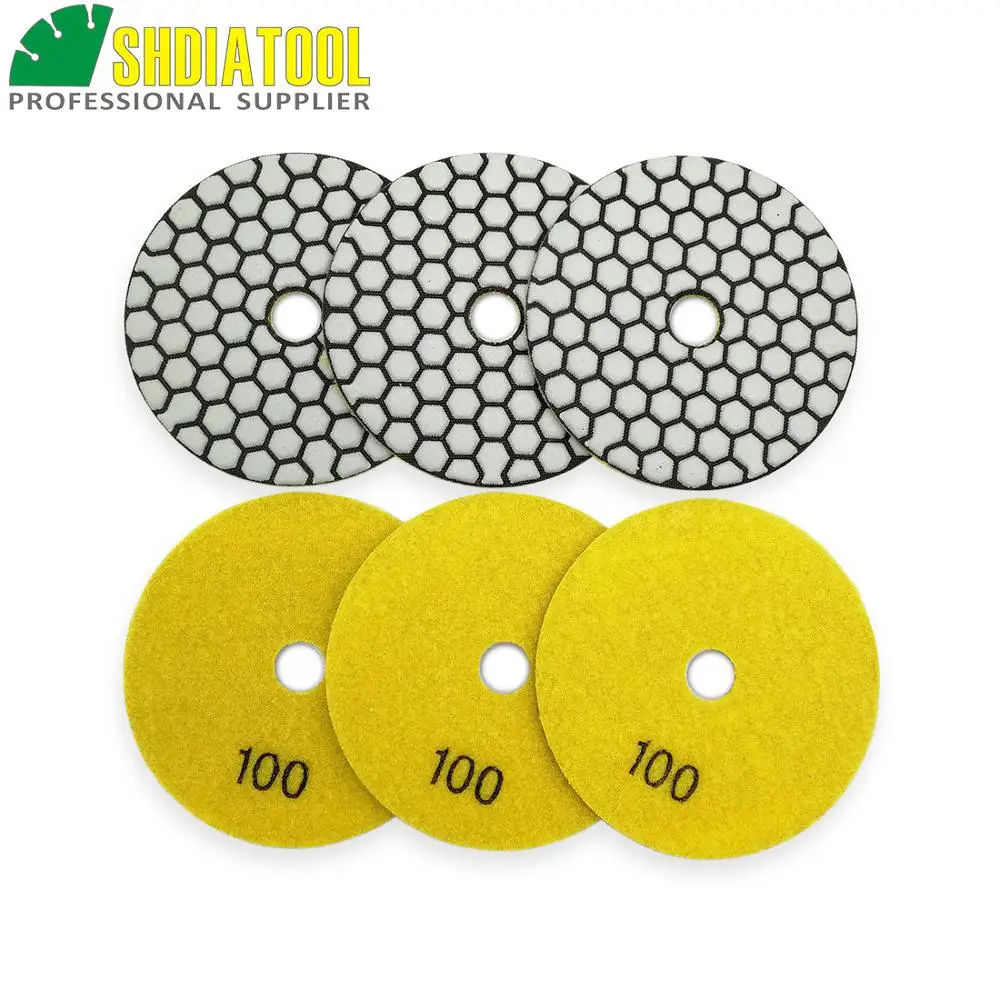 6pcs 100mm #100 B dry polishing pads Very competitive sander disc diameter 4inch Resin bond diamond flexible pads|flexible pads|dry padspolishing pad