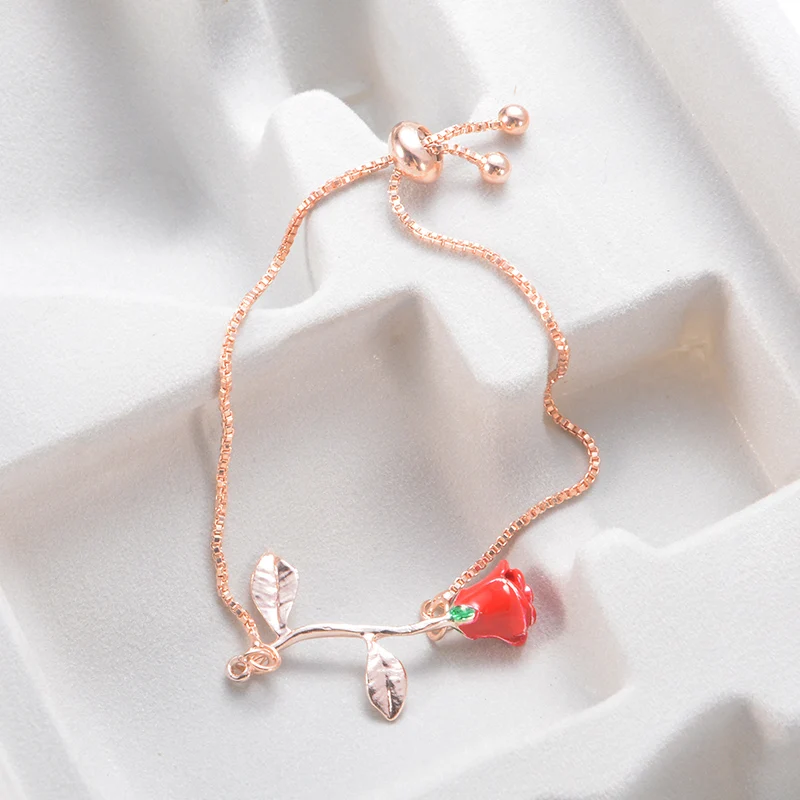 Подвеска в форме цветка розы браслет для женщин девушки Мода Красный Серебряный &