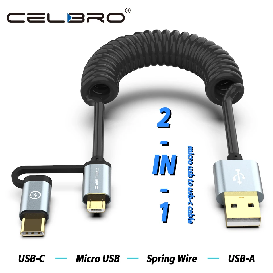 2 в 1 кабель Micro usb type C зарядное устройство с пружинным спиральным USB выдвижной QC 3 0
