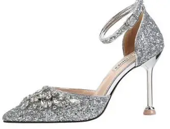 A silver 9cm heel Женские босоножки; модные золотистые туфли принцессы на высоком каблуке 10 см, 6 см, с пряжкой и ремешком; роскошный дизайн - Цвет: A silver 9cm heel