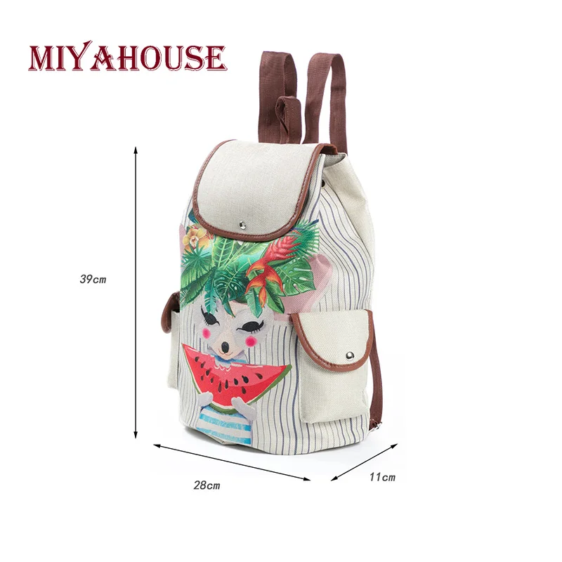 Miyahouse милые льняные рюкзаки с принтом животных для девочек-подростков с милой пандой, школьный рюкзак, Женская Повседневная красочная Дорожная сумка на плечо