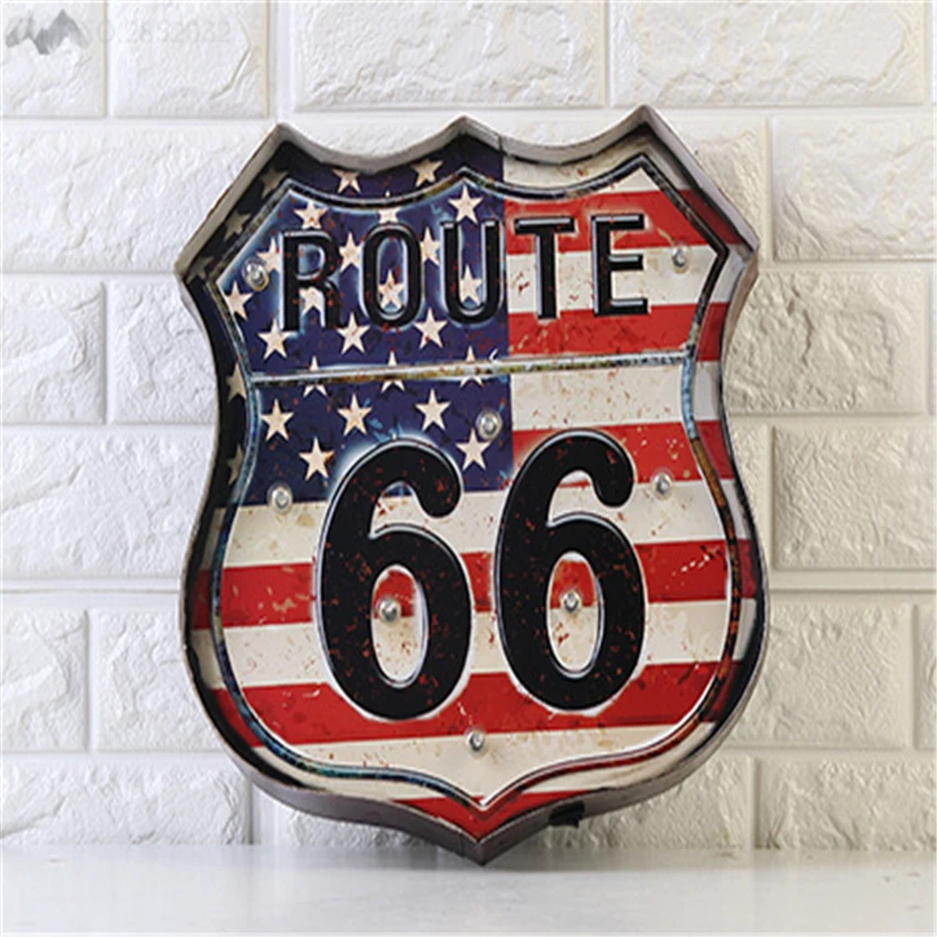 JW_American Route 66 неоновые вывески для дома настенные светильники Декор Винтаж Флаг США светодиодный светильник с подсветкой вывески Бар Гараж; клуб Dropshipper