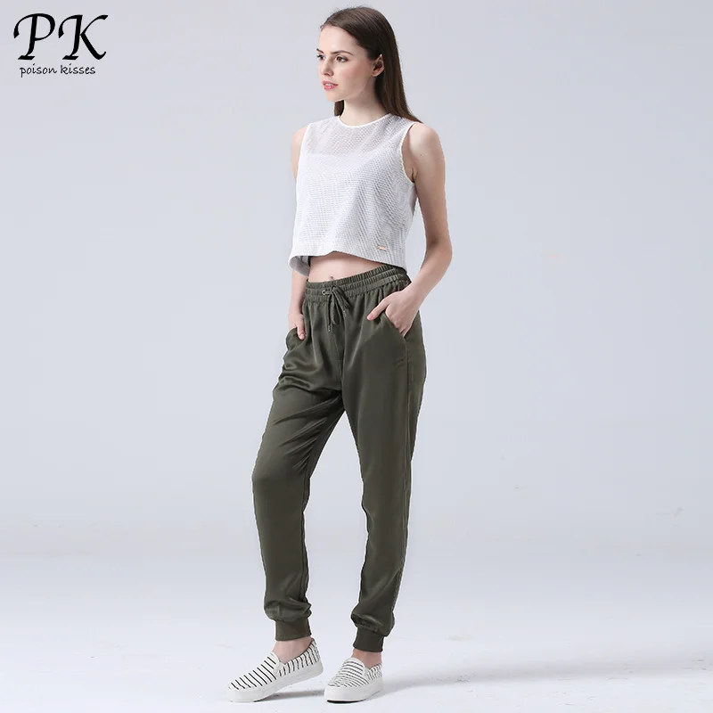 PK армейский зеленый джоггеры женские штаны для фитнеса льняные шаровары