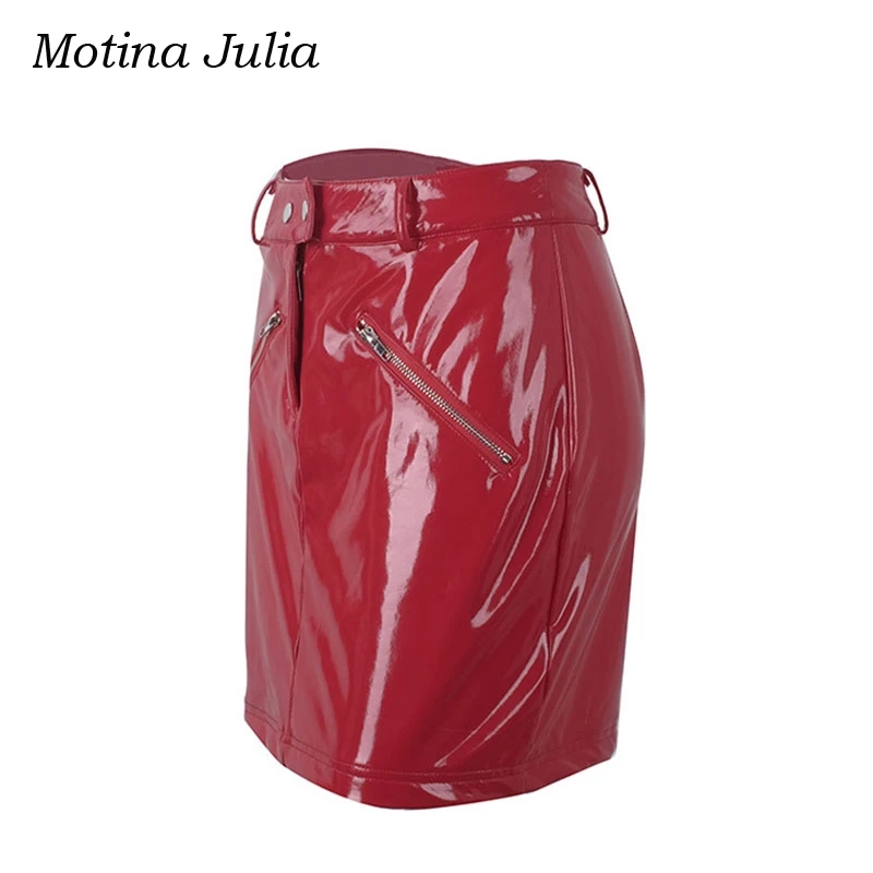 Motina Julia 2018 Сексуальная облегающая юбка из искусственной кожи Женская осенне