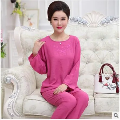 Пижама женская с длинным рукавом и о вырезом весенне летняя большого размера