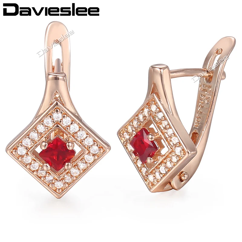 Женские серьги-гвоздики Davieslee с квадратным красным кубическим цирконием Стразы