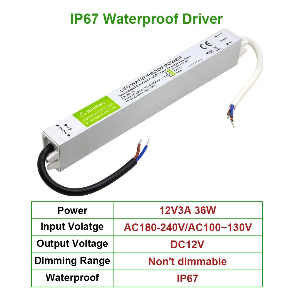 36 Вт лампы светодиодный безопасный Драйвер адаптер AC100 240V выход DC12V IP67 Открытый