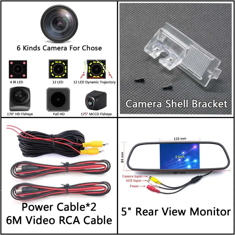 Camera 5 inch Mirror Full HD 12LED динамическая траектория заднего вида камера для peugeot 301 308 405 508 C4 C5 3008 307 хэтчбек Citroen E-Elysee C-Quatre - Название цвета: Camera 5 inch Mirror