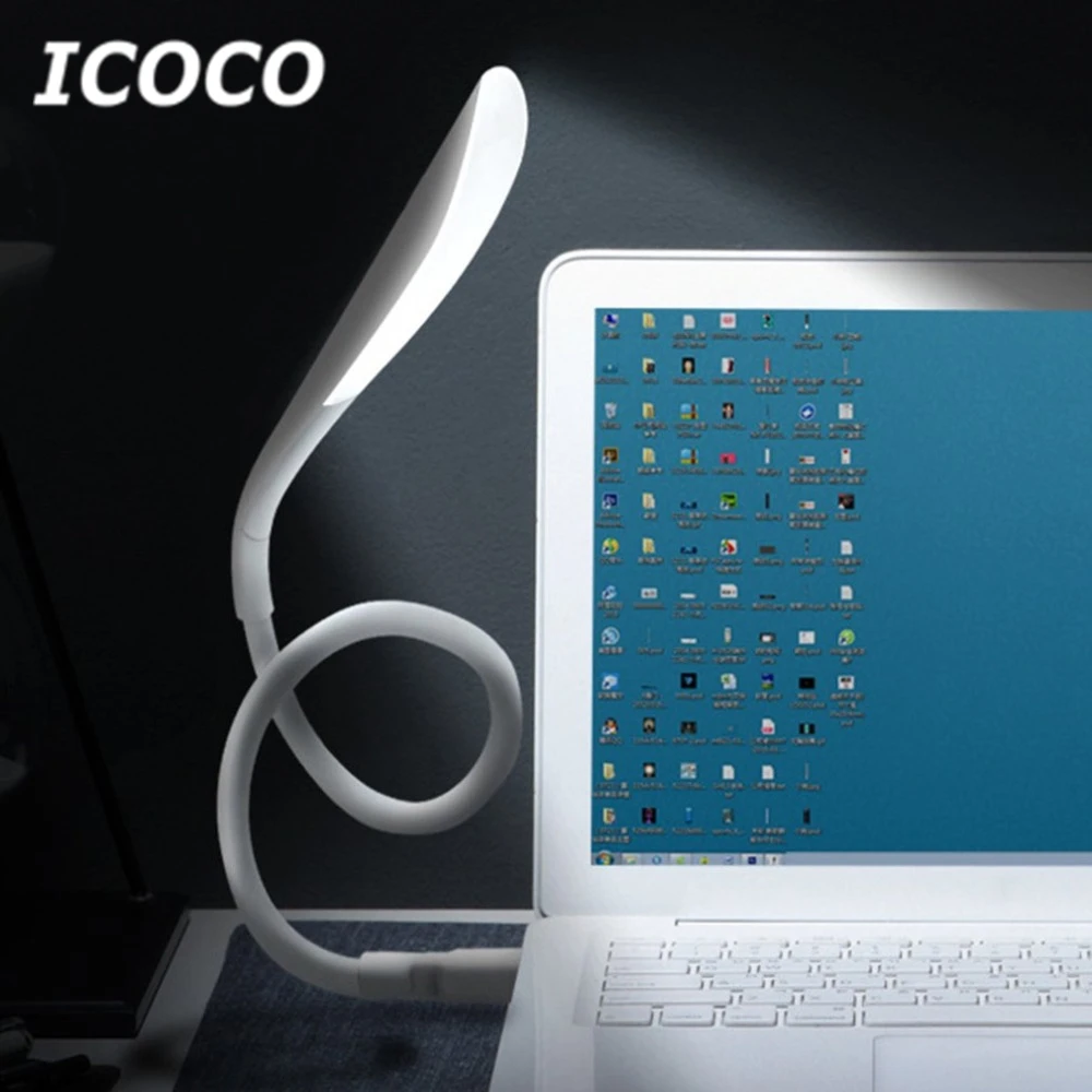 ICOCO гибкая LED ночник USB перезаряжаемая Регулируемая энергосберегающая лампа для