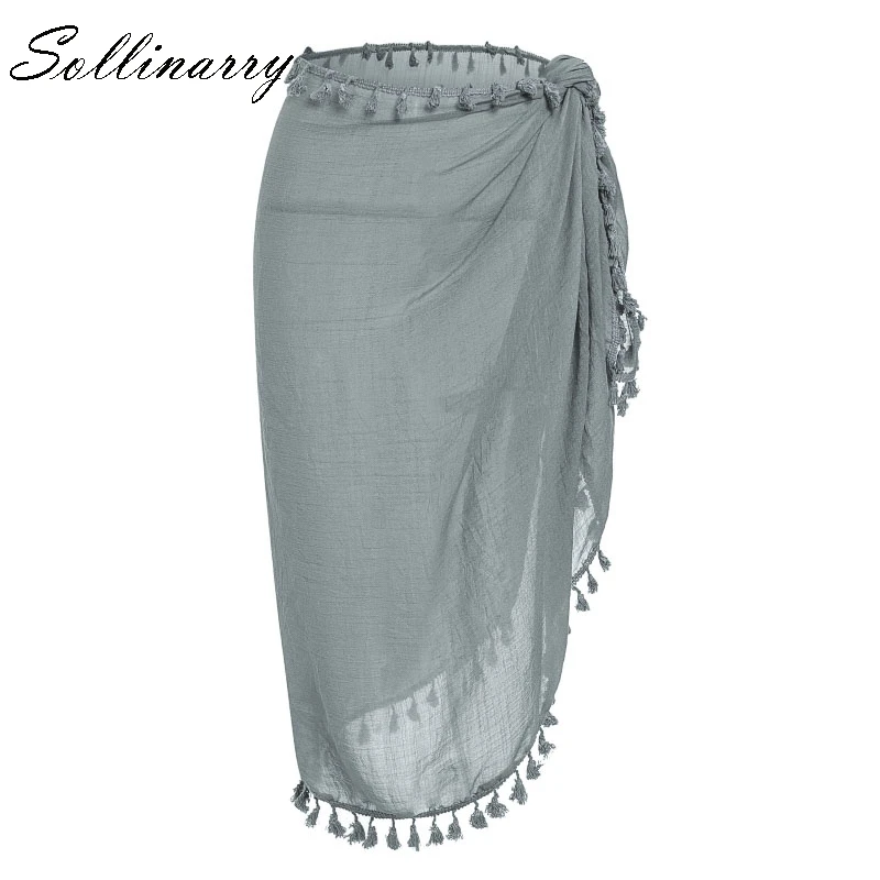 Sollinarry Sexy Summer Women Wrap Skirts Solid Tassel 2019 Swimsuit Holiday Skirt Female Bikinis Swimwear Midi Beach Wear | Женская