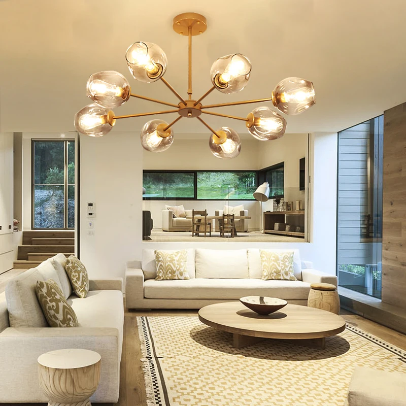 Лофт современный золотой блеск люстры Ретро Регулируемая лампа Эдисона E27