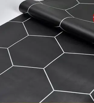 wear-resisting Утолщенные современные просто черные шестигранные водонепроницаемые самоклеющиеся плитки обои Мода Ванная комната Кухня ПВХ решетки стикер на стену - Цвет: wear-resisting