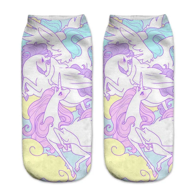 Trend Cute 3D Print Socks Women Ankle Socks Cartoon Animal Unicorn 3D Printing Sock Art Socks female