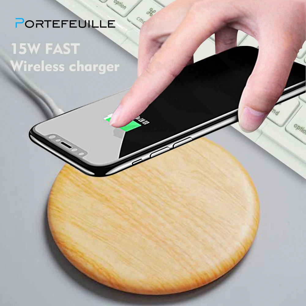 Протефеуиль Qi cargador inalambrico дерево 15 Вт Chargeur индукционный телефон для Iphone 8 Plus Xr Xs Max X