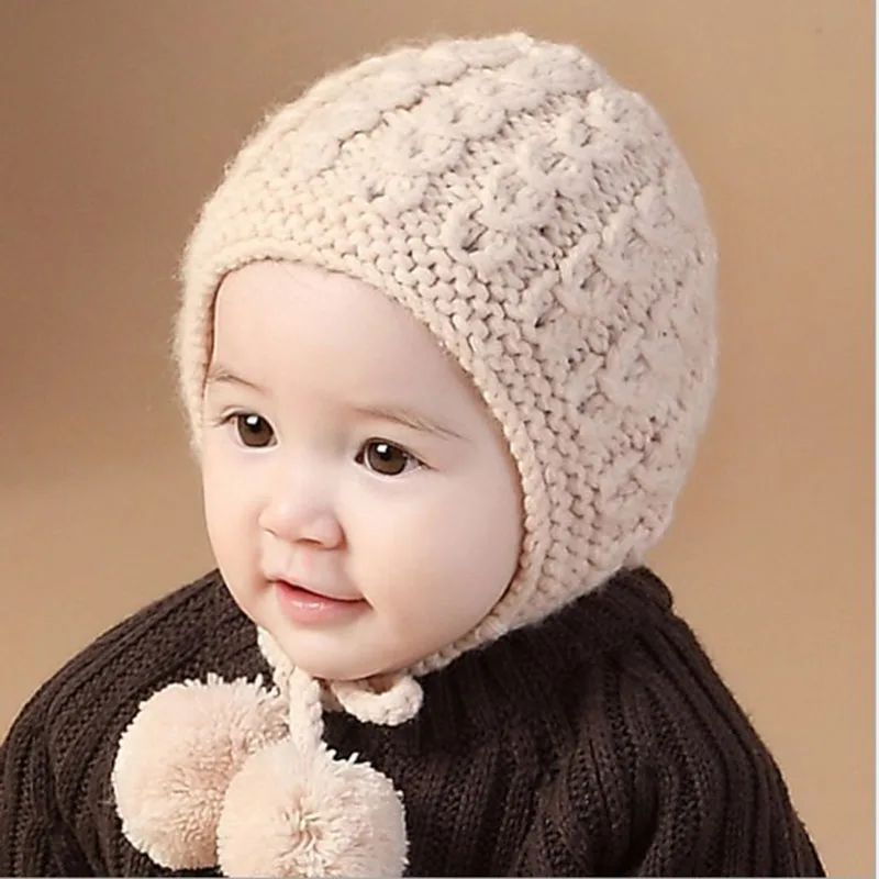 New winter children's hat pure color baby wool knitted lace protectors hats Handmade warm hand | Детская одежда и обувь