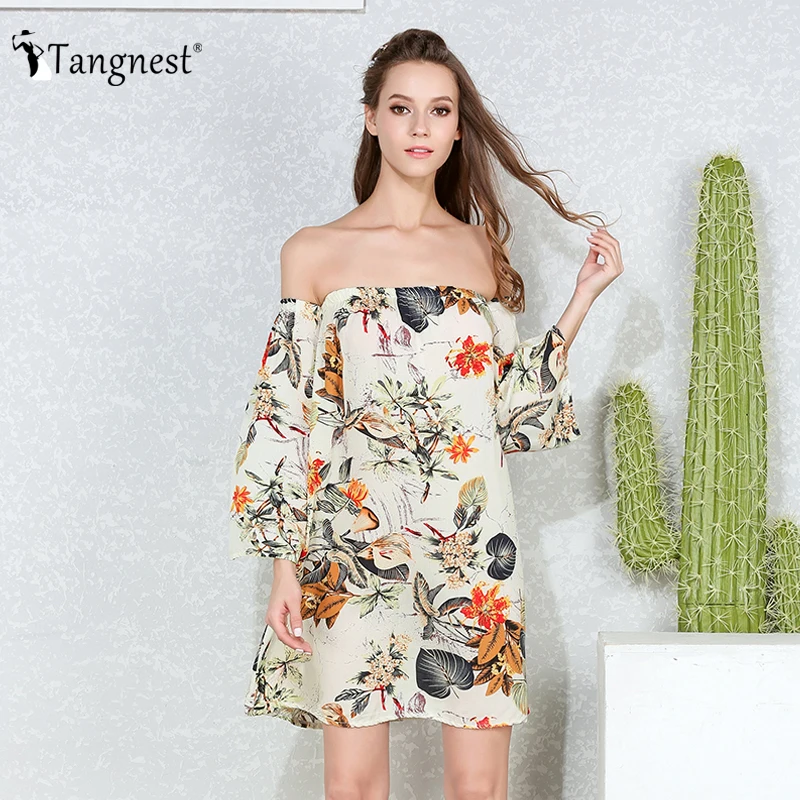 TANGNEST/Для женщин большой Платье с цветочным узором Лето 2017 г. пляжные Повседневное