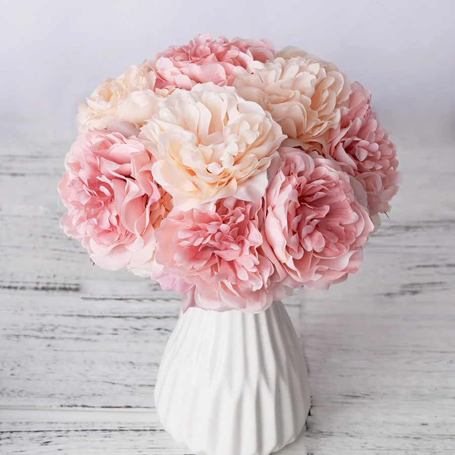 

1 Bouquet 5 Heads Artificial Silk Peony Flowers High Quality Fake Flowers Hydrangea for Home Wedding Party Valentines day Decor