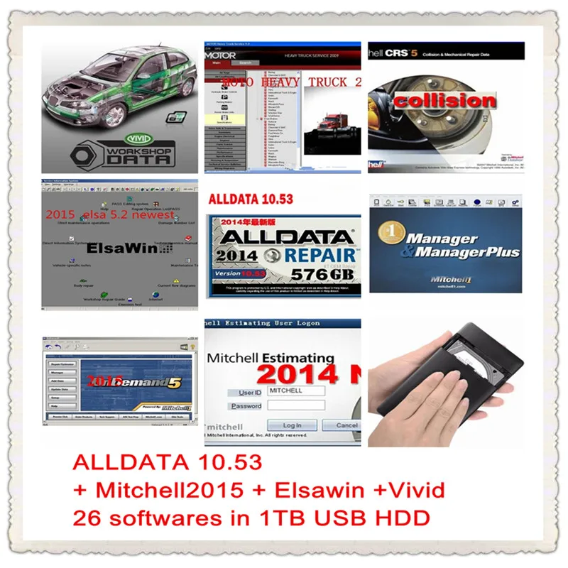 1 ТБ HDD для Alldata 10,53+ Mitchell Ondemand 1Q+ Vivid Workshopdata руководство по ремонту, обслуживанию, схема подключения автомобиля 26 в 1