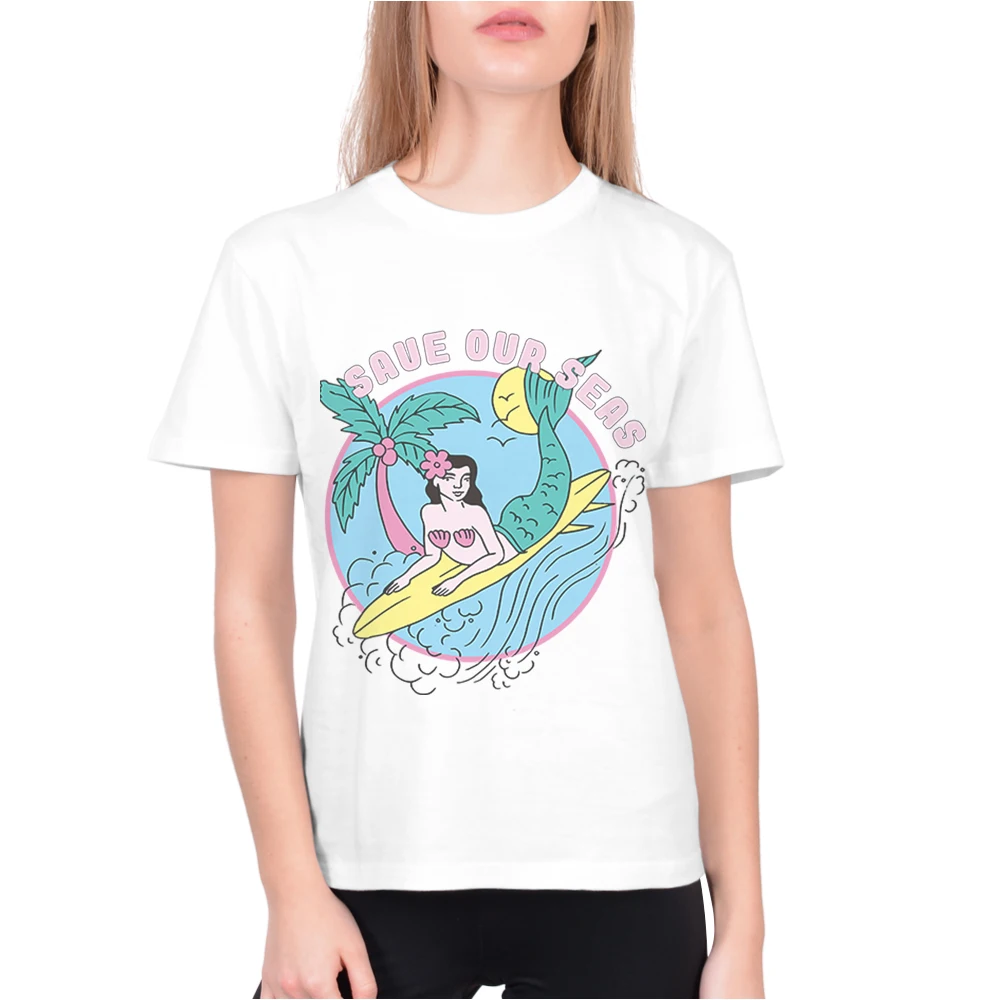 

Fashion Mermaid Printing T Shirts Woman Short Sleeve T-Shirt Tops Female Tops Korean Streetwear Women Clothing Camisa Feminina