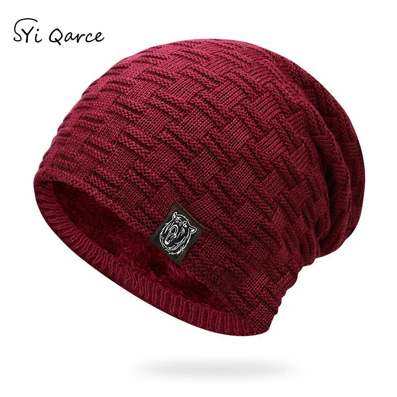 Wine Red SYi Qarce унисекс зимняя вязаная шапка плюс бархатная раста шапка Skullies Beanies Slouch шапка для женщин Мужская Уличная Лыжная Шапка NM463-67 - Цвет: Wine Red
