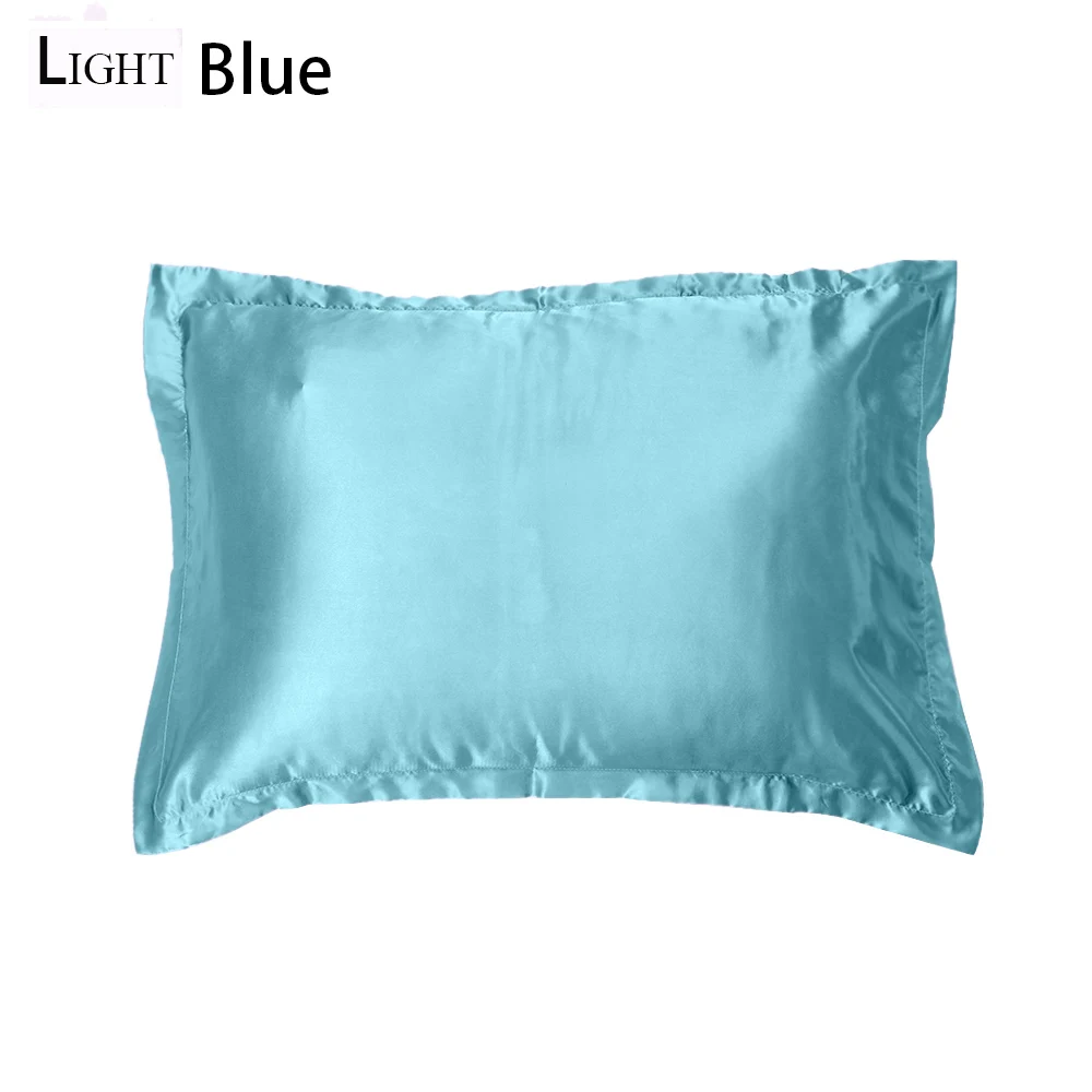 Light Blue 1 шт. Мягкий Гладкий прямоугольник 50*70 см queen Стандартный искусственный шелк, атлас Подушка Чехол разноцветный постельные принадлежности, подушка с эффектом чехол - Цвет: Light Blue