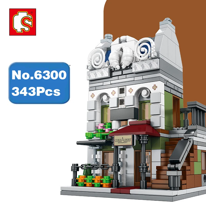 Городской улица Парижа ресторан магазин еды 3D модель блоки кирпичи сборка