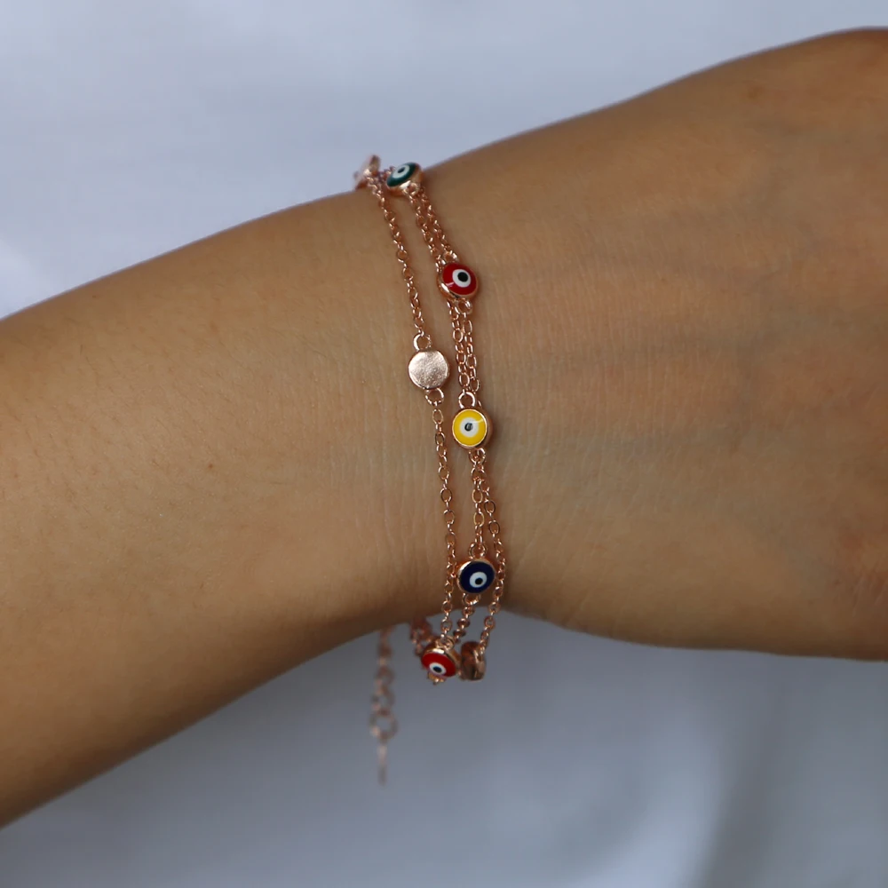 Три слоя 3 цепи с красочной эмалью сглаза амулеты cz станция Мода девушка женщины