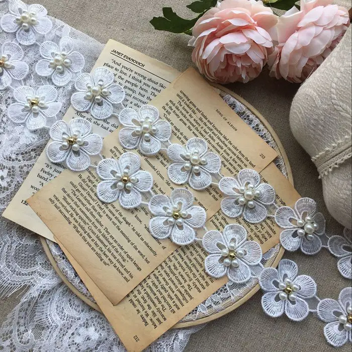 Французский 3D с украшением в виде цветов кружевными аппликациями отделка для