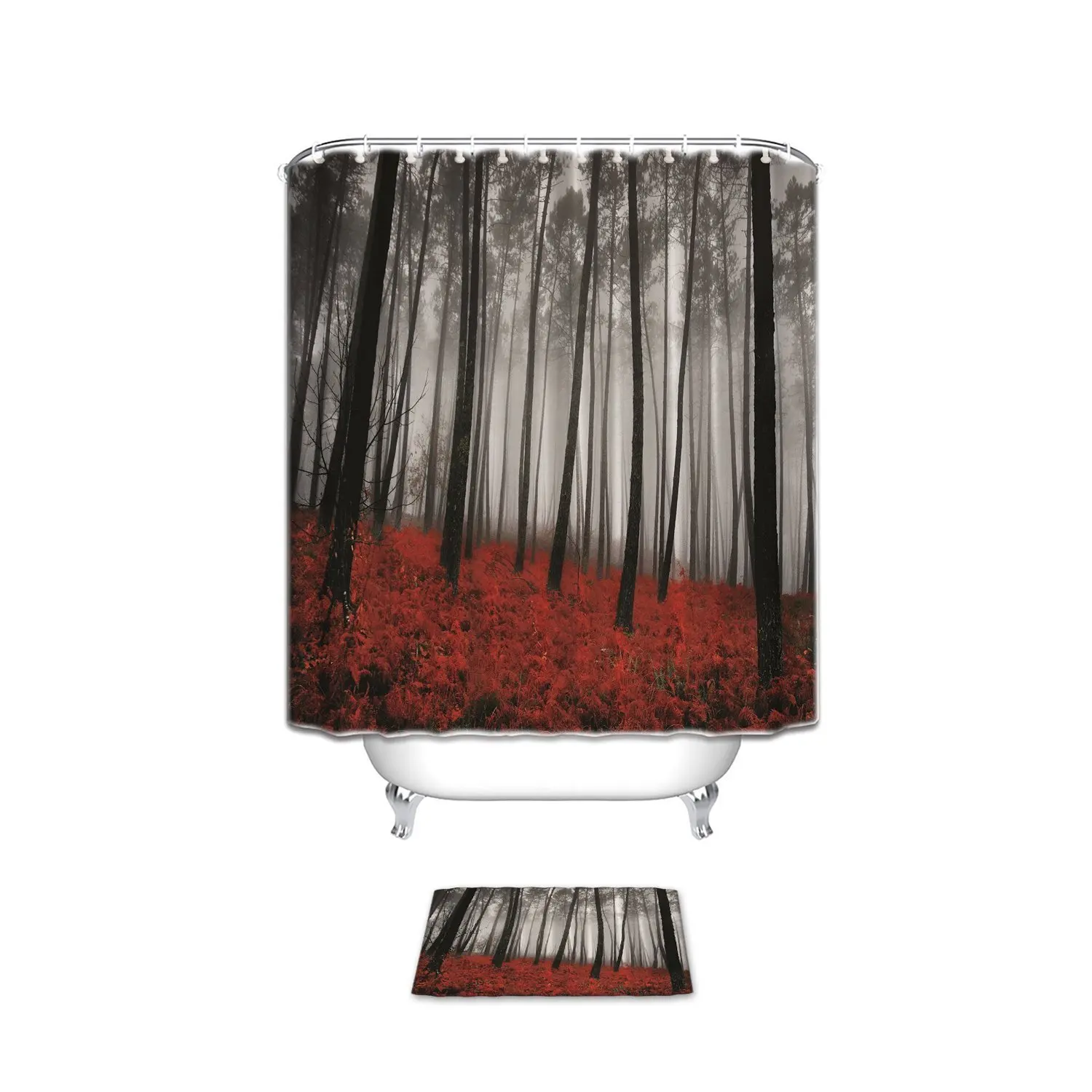 Память дома ЛЕС ДЕРЕВЬЯ листья Красная трава цветочный принт ткань занавеска для