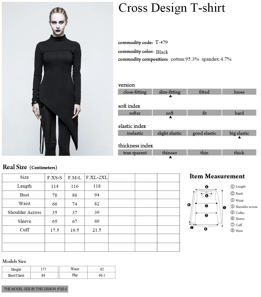 PUNK RAVE Women Punk Style T-shirt Gothic Hollow Out Sexy Spring Asymmetry Long Sleeve Tops | Женская одежда