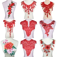 red flower embroidered lace neckline diy collar trim clothes sewing applique embroidery edge for sewing supplies crafts
