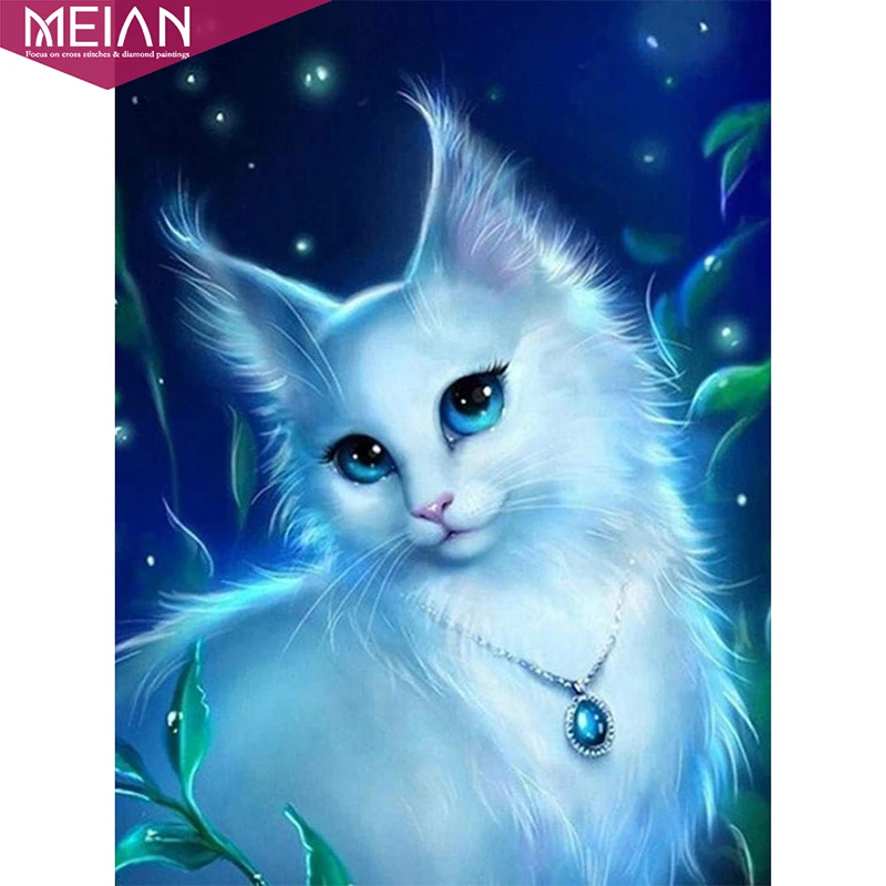 Meian Алмазная картина кошка леди полностью круглая сделай сам алмазная вышивка