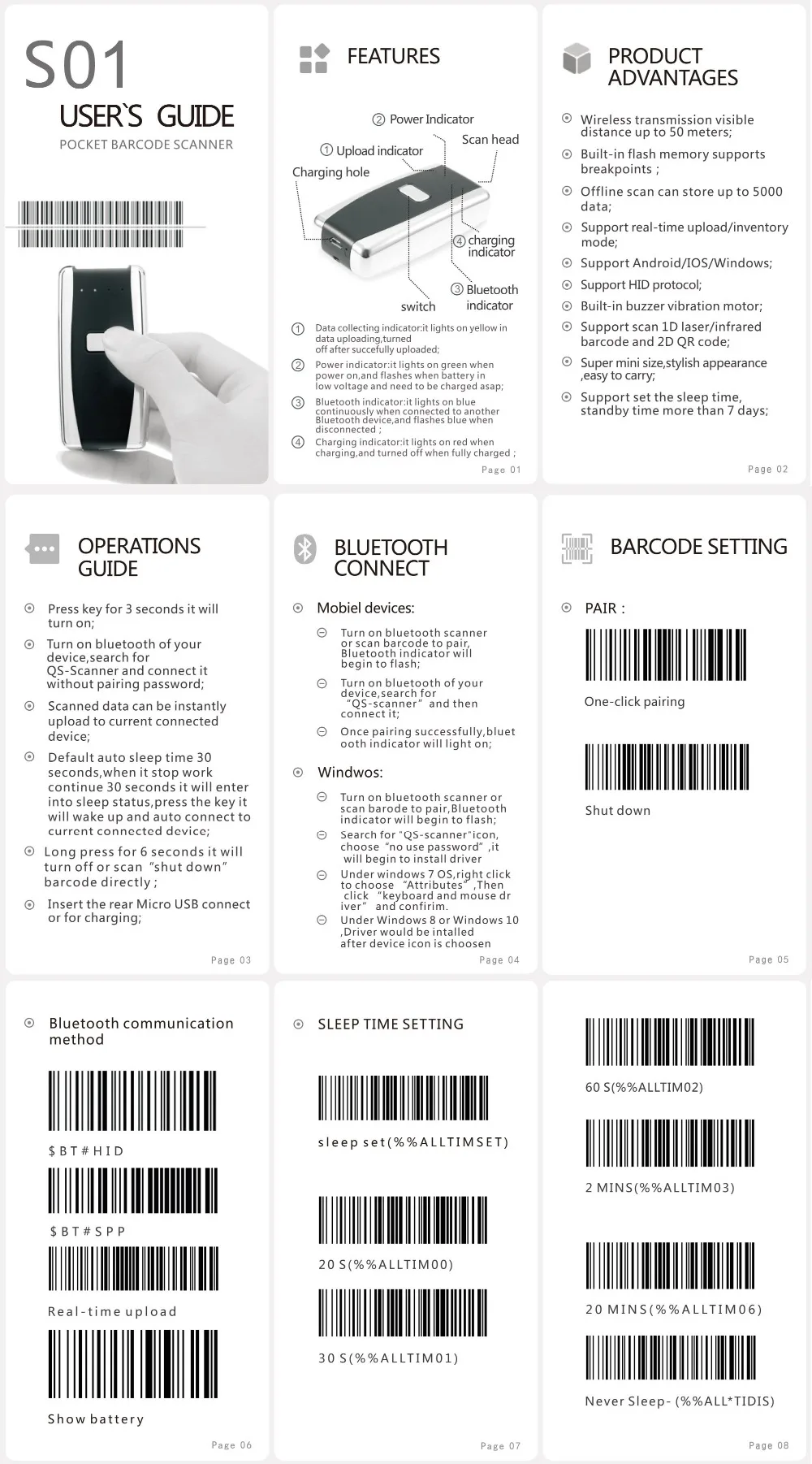 Мини сканер штрих-кода Bluetooth 1D 2D беспроводной мобильный считыватель штрих-кодов для Ipad IPhone Android планшетный ПК портативный ручной сканер
