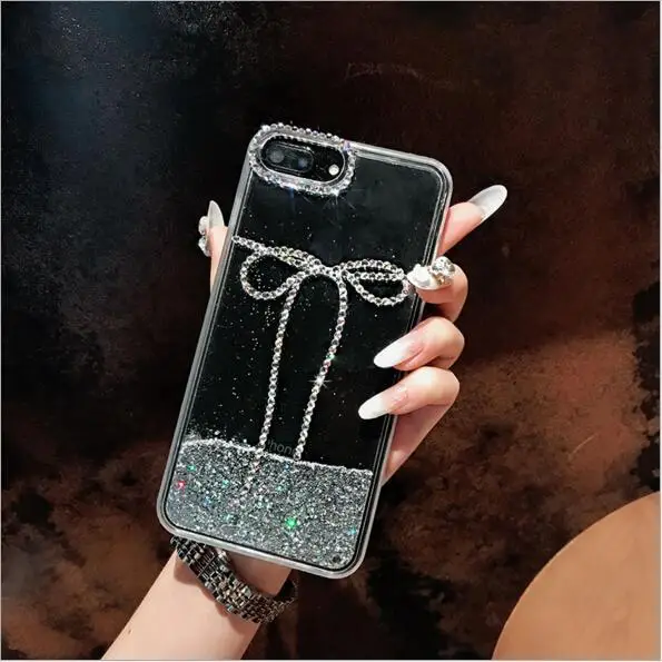 Модный Роскошный чехол для телефона Quicksand со стразами и розочкой IPhone Xs Max 6 7 8 Plus