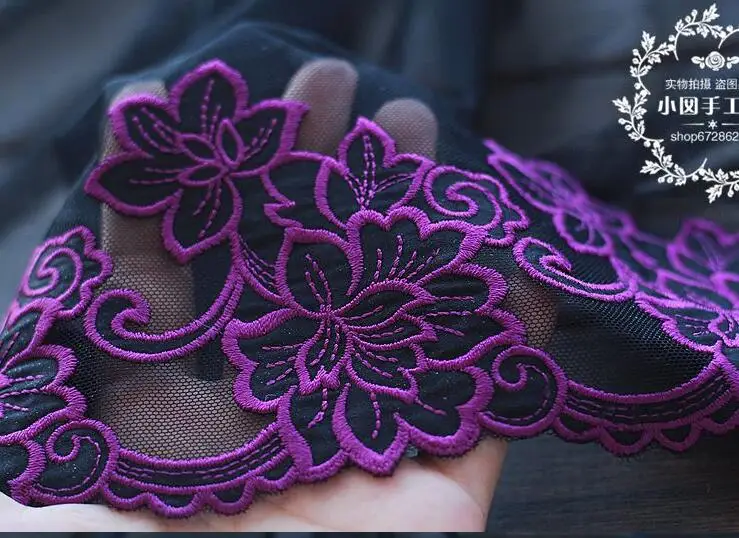 3 ярдов 17 см черная подложка фиолетовая вышивка кружевная сетчатая ткань