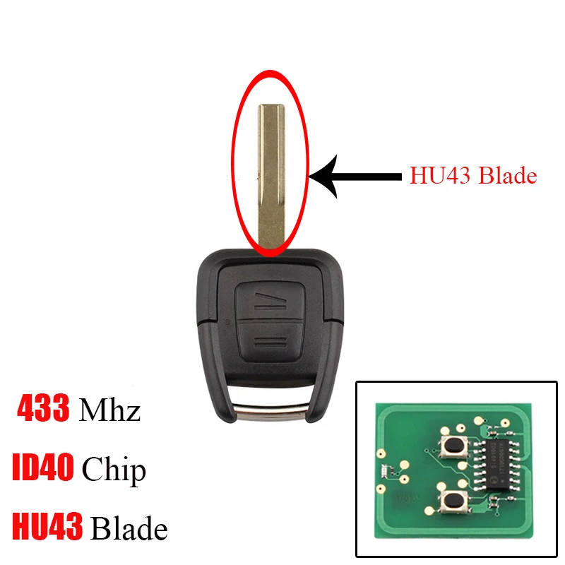 HU43 Blade BHKEY 2 кнопки дистанционного приемопередающий чип ключа автомобиля ID40 для Vauxhall Opel Astra Vectra Zafira HU43/HU100/YM28/HU46 лезвие дополнительно - Цвет: HU43 Blade