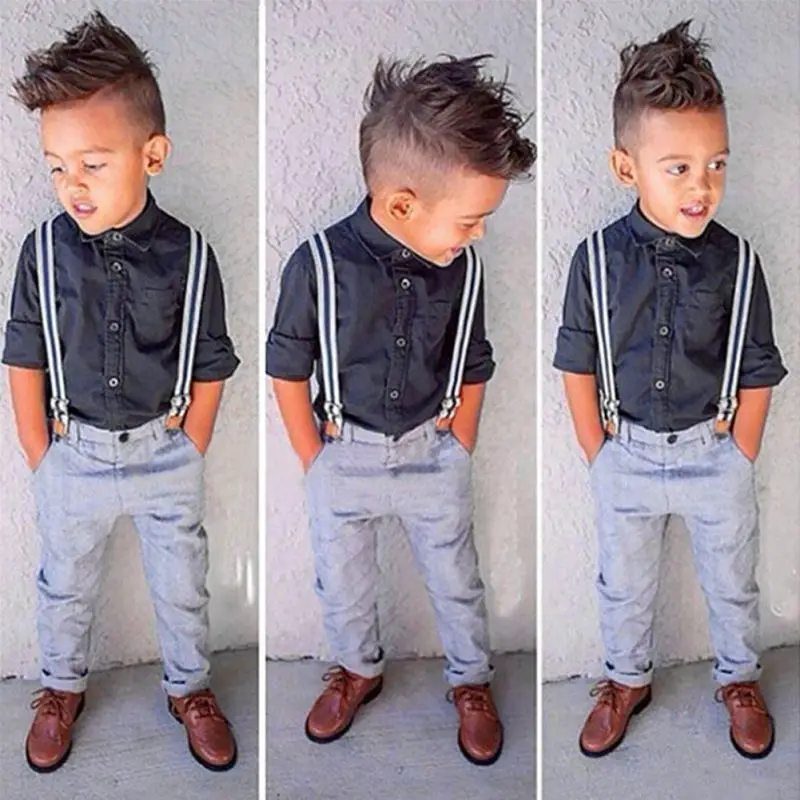 1-6Y Baby Boys Long Sleeve T Shirt Tops+Braces+Trousers 3PCS Fashion Kids Outfits Clothes Set | Детская одежда и обувь