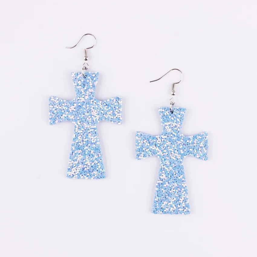 Handcrafted Glitter Cross Leather Earrings Geometric Multicolor Paillette Dangle Drop for Women Girls | Украшения и аксессуары