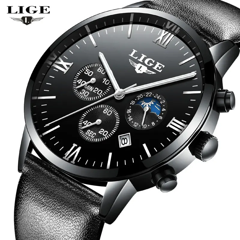 2017 LIGE мужские часы Лидирующий бренд Роскошные модные спортивные кварцевые