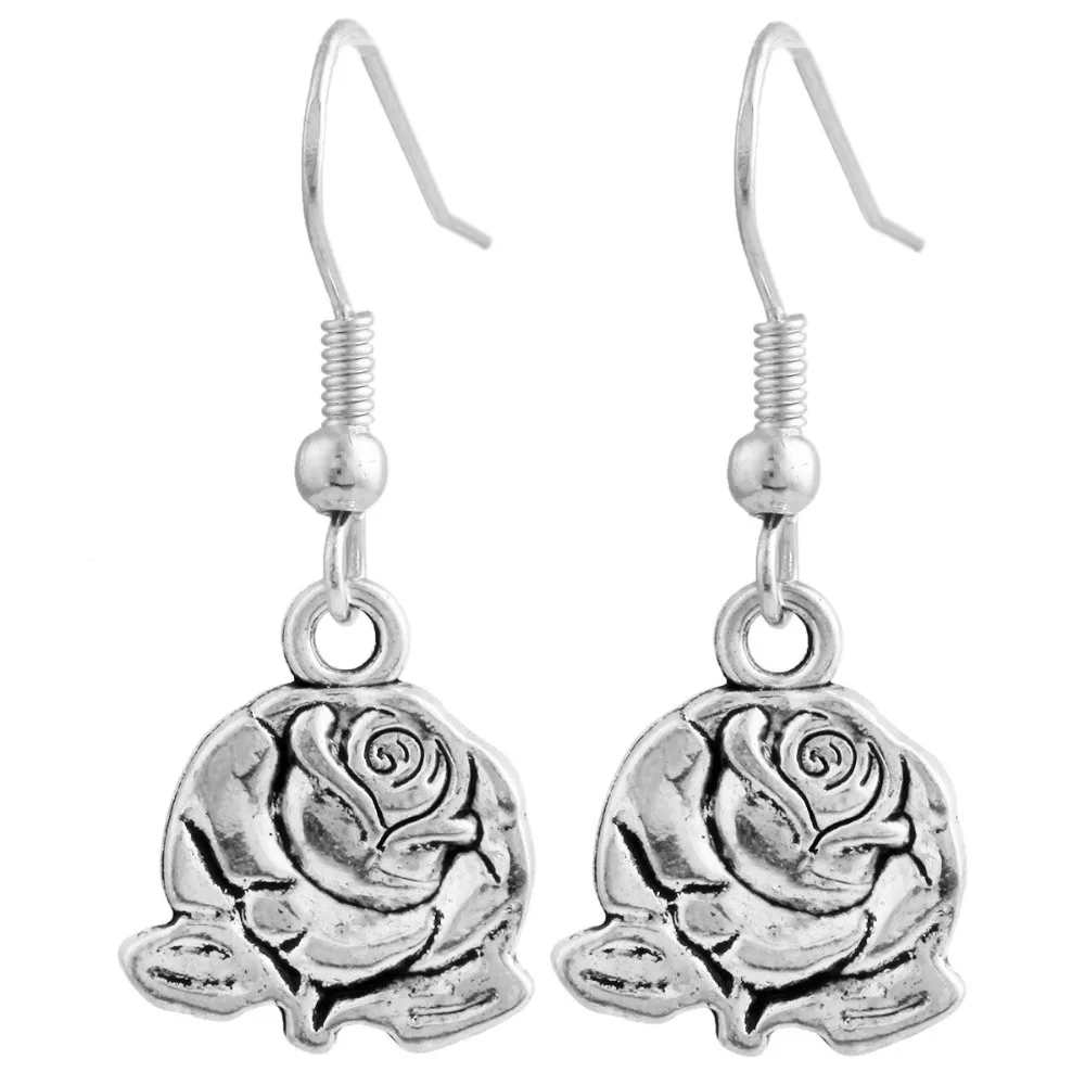 

TUMBEELLUWA Tibetan Silver Rose Flower Floral Dangle Drop Hook Ear Earrings For Women