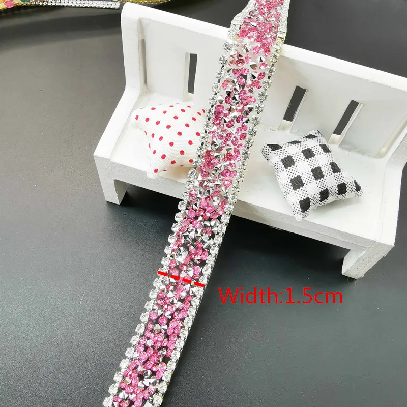 Pink Chain 1.5cm Много цветов Стразы, Кристалл Серебряные стразы отделка ожерелье со стразами лента из страз ming самодельная цепочка - Цвет: Pink Chain 1.5cm