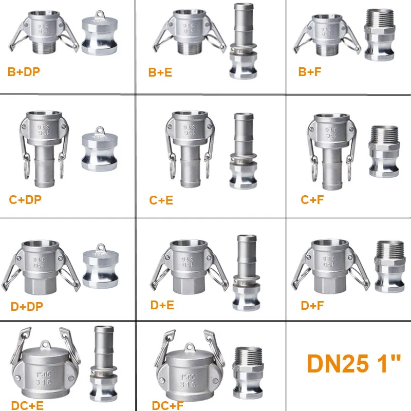 DN25 1 &quotТип B/C/D + DP/E/F Тип DC E/F монтажный адаптер Camlock Homebrew 304 соединитель из