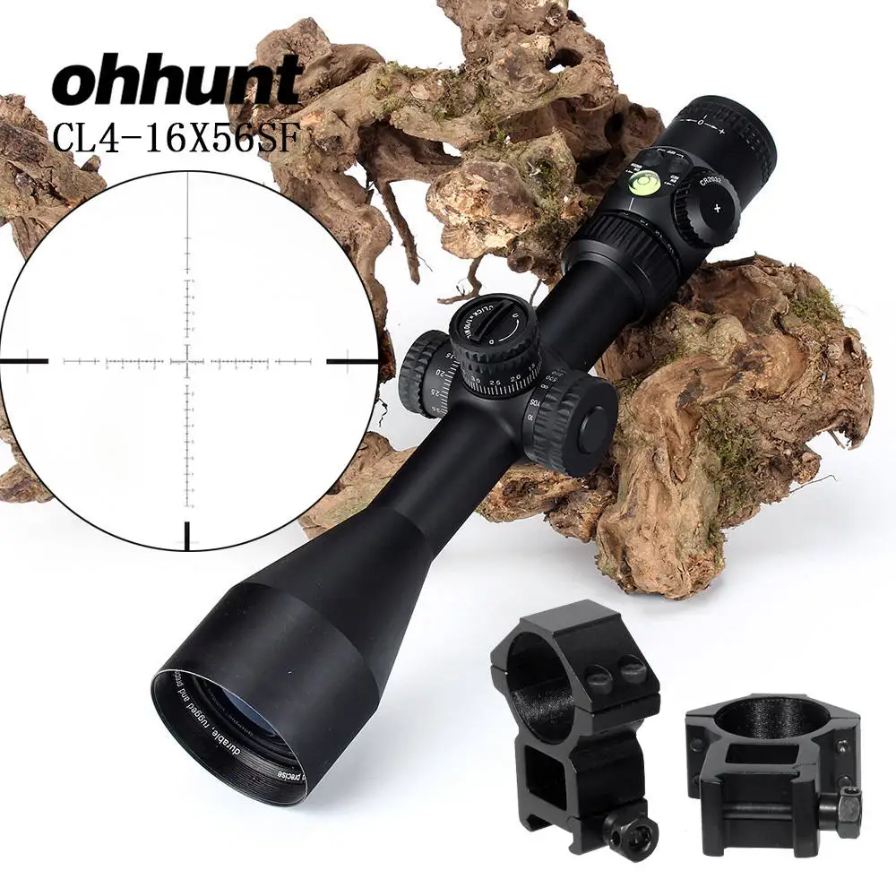 Охотничий ohhunt CL 4-16X56 SF винтовочный оптический прицел стекло травленая сетка боковая параллакса башенки замок Сброс прицел с пузырьковым уровнем - Цвет: with Picatinny Rings